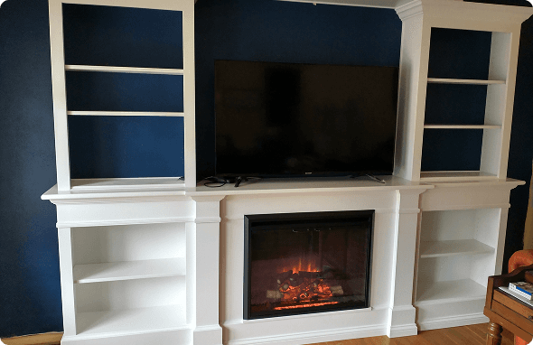 Custom built-in fireplace with shelving